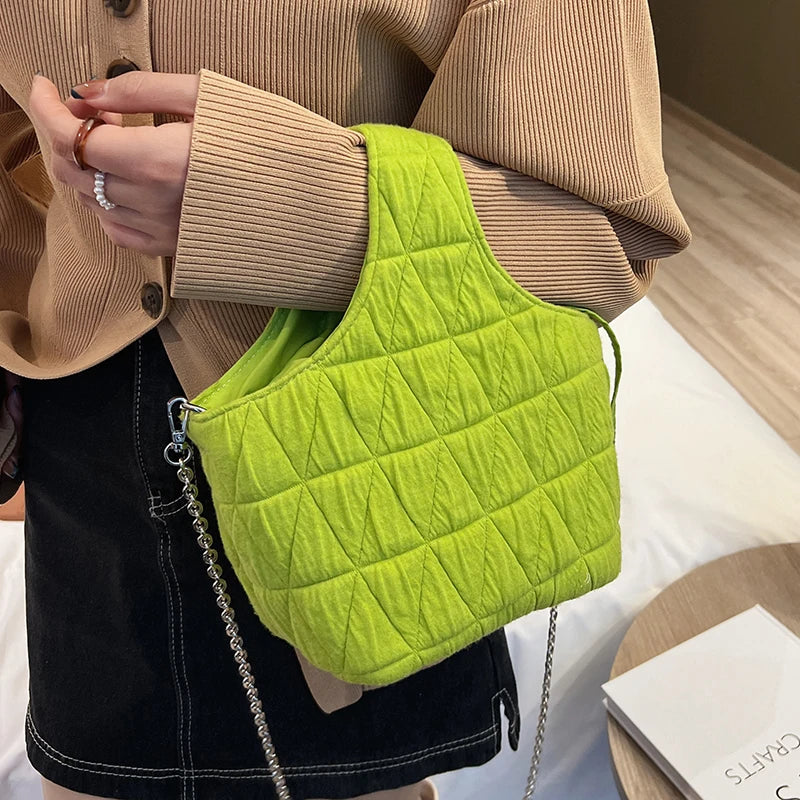 Green Tote Bucket Bag Cloth Women's Handbag Chain Shoulder Messenger Bag