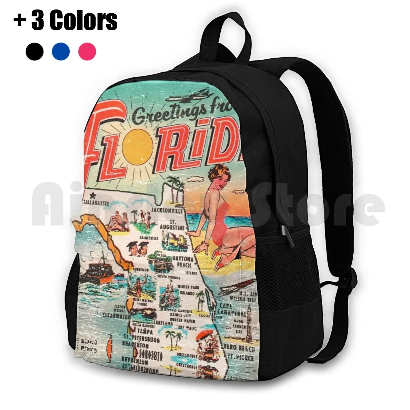 Vintage Florida Outdoor Hiking Backpack Waterproof Camping Travel