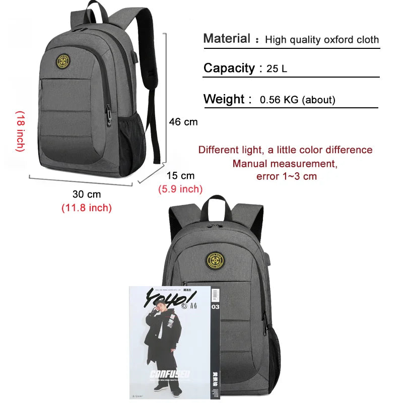 Men's Grey Laptop Backpack 15.6 inch Business Travel Bag