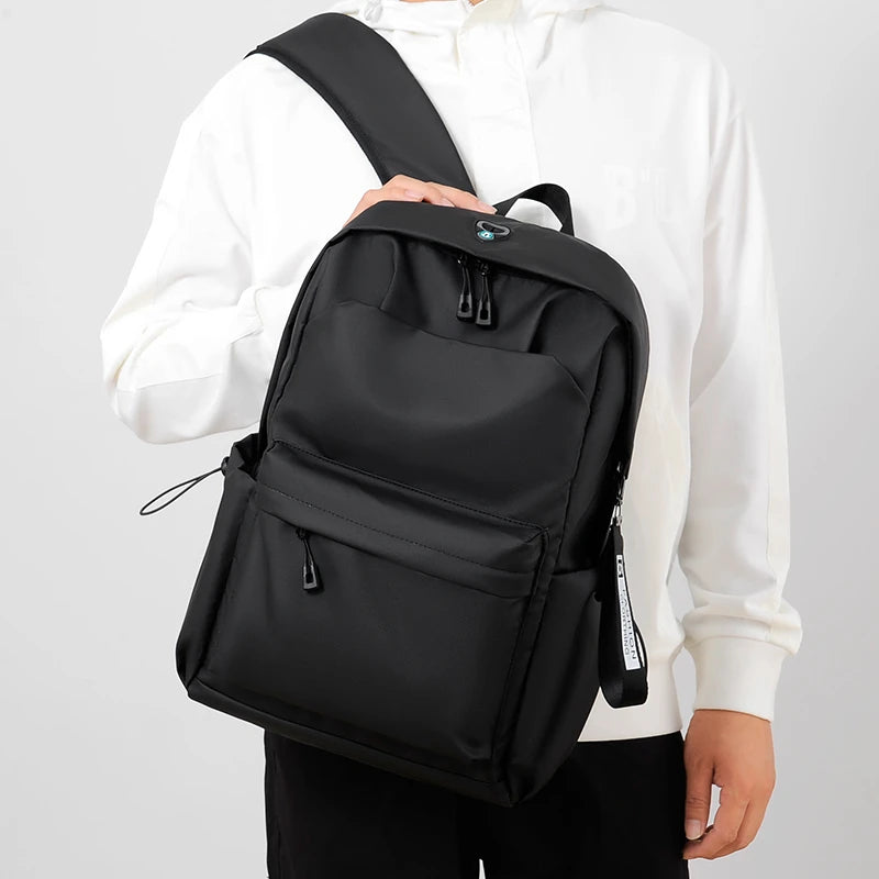 Grey USB School Backpack Lightweight Water Proof 14 Inch Laptop Bag