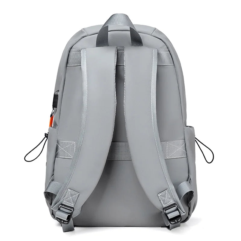 Grey USB School Backpack Lightweight Water Proof 14 Inch Laptop Bag