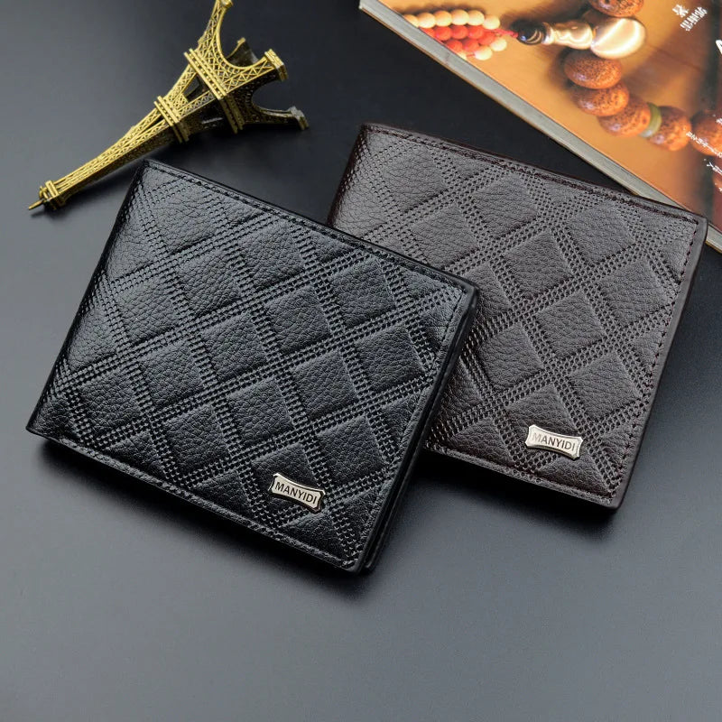 Men's Grid Pattern Business Casual Embossed Short Wallet