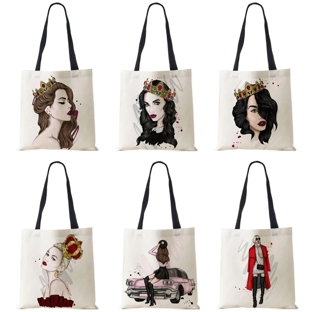 Harajuku Canvas Tote Bag Women Reusable Print Shoulder Handbag
