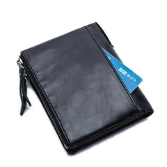 Retro Men's Leather Wallet Double Zipper Hand Holding Short Money Chuck