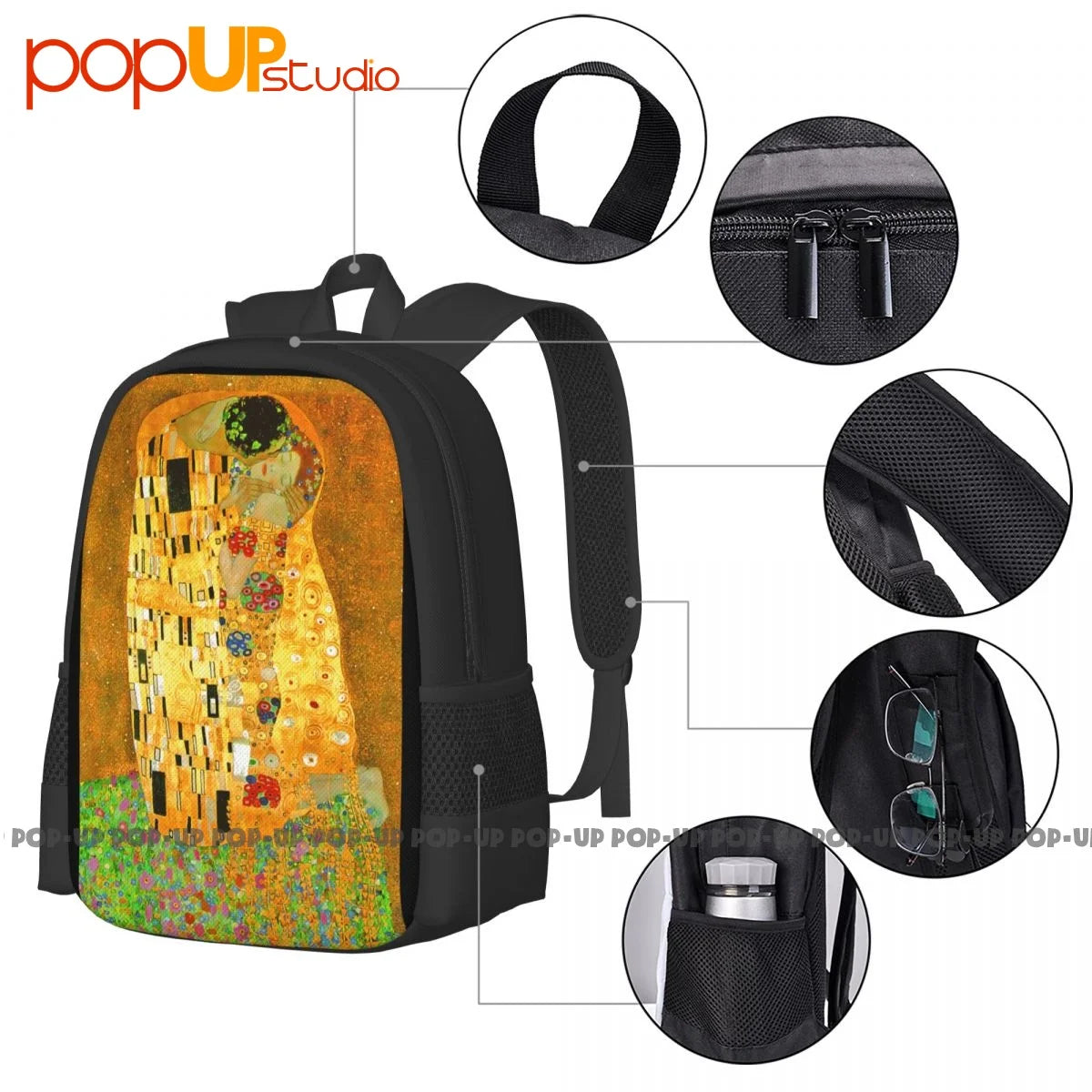 Gustav Klimt Famous Art Paintings Kissing Ideal Backpack Large Capacity