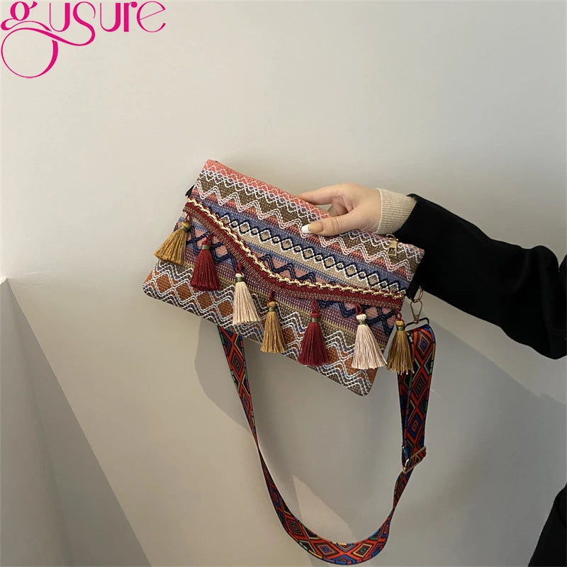 Tassel Knit Messenger Bag Women Small Purse Handbags