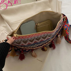 Tassel Knit Messenger Bag Women Small Purse Handbags
