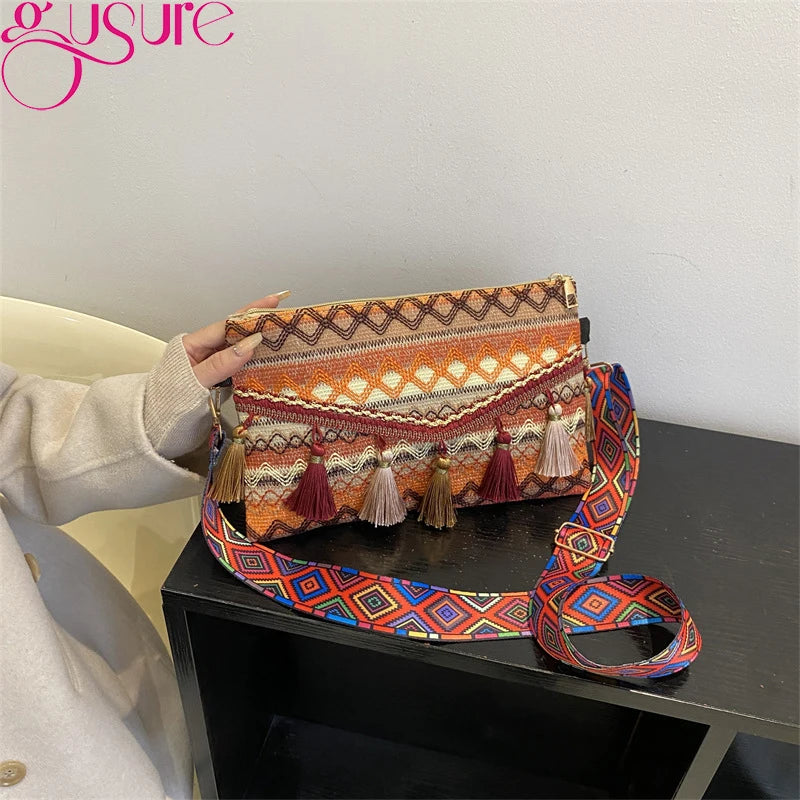 Tassel Knit Messenger Bag Women Small Purse Handbags