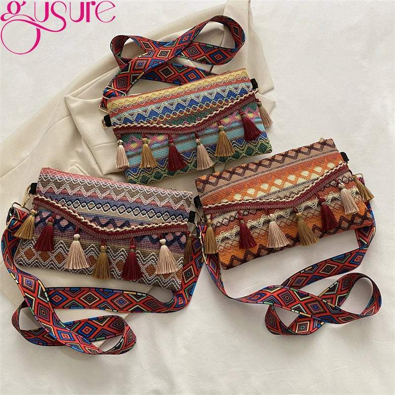 Tassel Knit Messenger Bag Women Small Purse Handbags