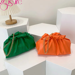 Ruched Cloud Clutch Handbag Purse Female Spring Chain Shoulder Crossbody Bag