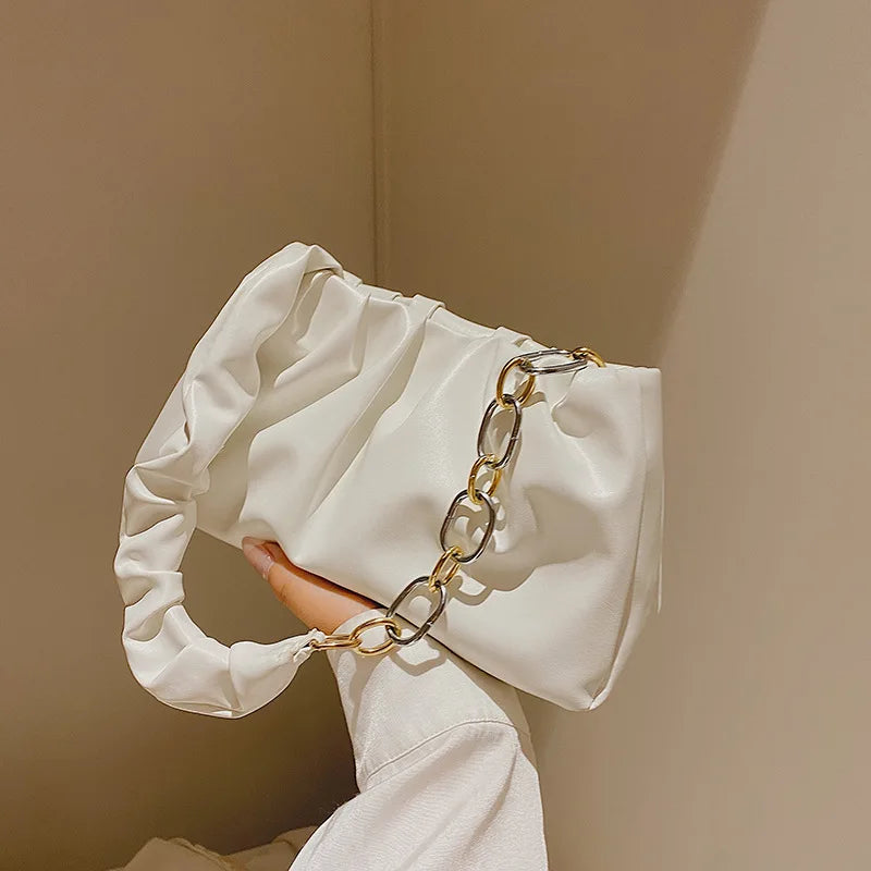 Ruched Cloud Small Clutch Handbag Purse Female Spring Chain Shoulder Bag