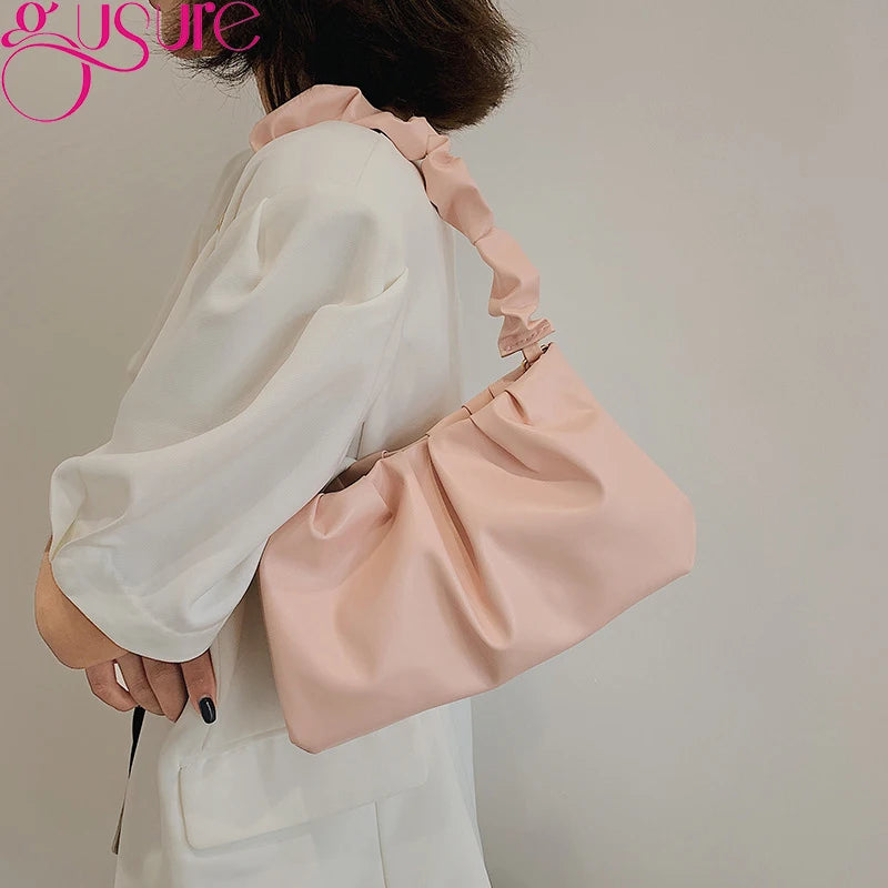 Ruched Cloud Small Clutch Handbag Purse Female Spring Chain Shoulder Bag