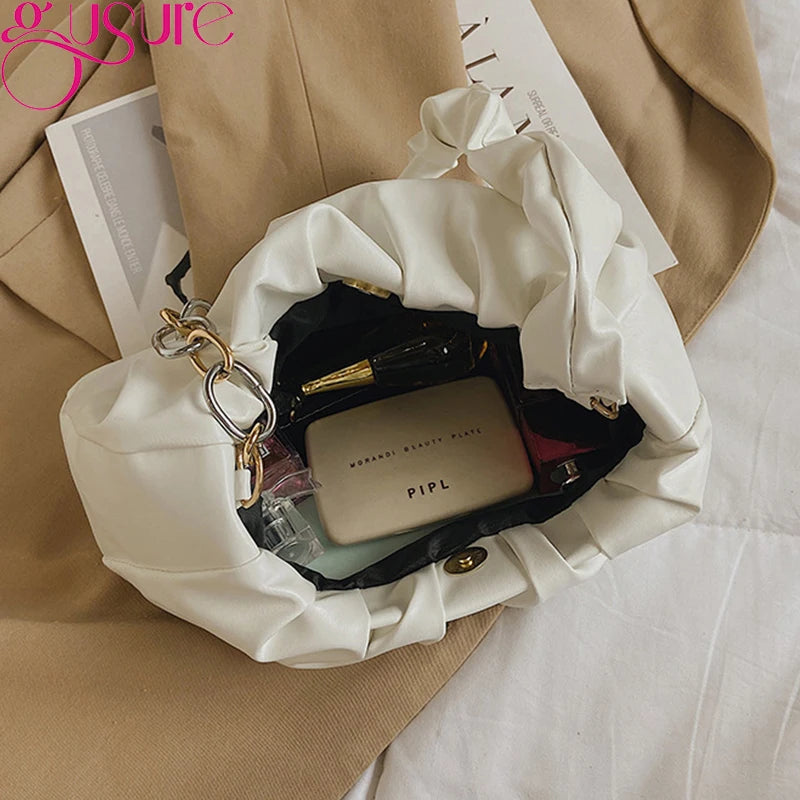 Ruched Cloud Small Clutch Handbag Purse Female Spring Chain Shoulder Bag