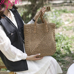 Straw Woven Shoulder Bag Beach Travel Rattan Knitted Large