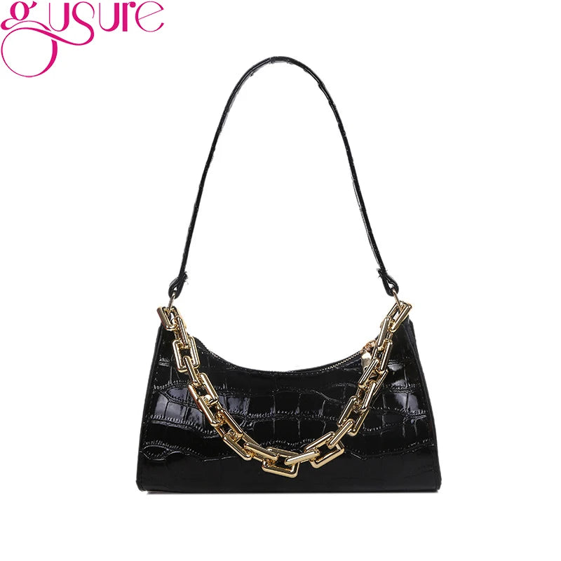 PU Leather Chain Shoulder Handbags Crocodile Pattern Female Underarm Bags