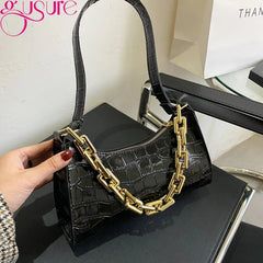 PU Leather Chain Shoulder Handbags Crocodile Pattern Female Underarm Bags