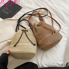 Women's Summer Straw Crossbody Bag Small Bucket Handbag