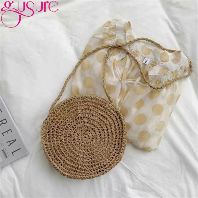 Hand-Weave Straw Bag Knit Hollow Flower Crossbody Beach Bag