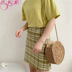 Hand-Weave Straw Bag Knit Hollow Flower Crossbody Beach Bag