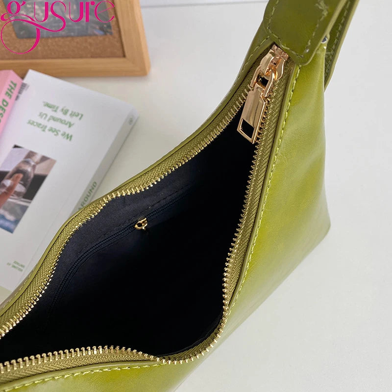 Small PU Leather Top-handle Handbag Green Clutch Purse