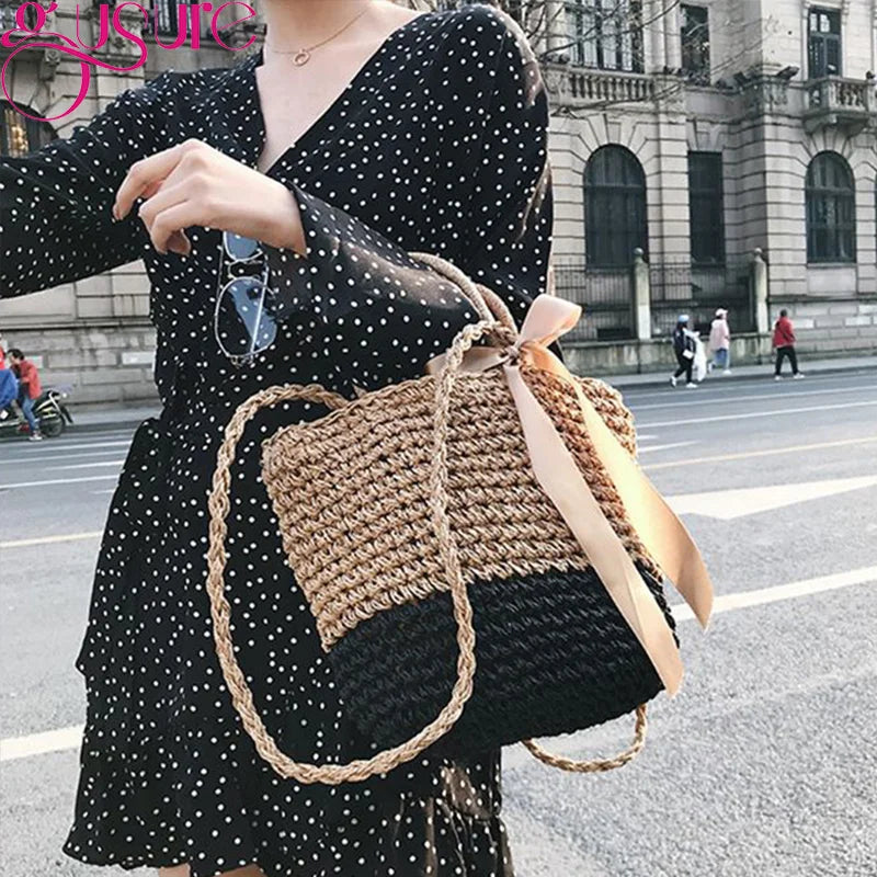Women Straw Weave Shoulder Beach Crossbody Bag Lady Casual Handbag