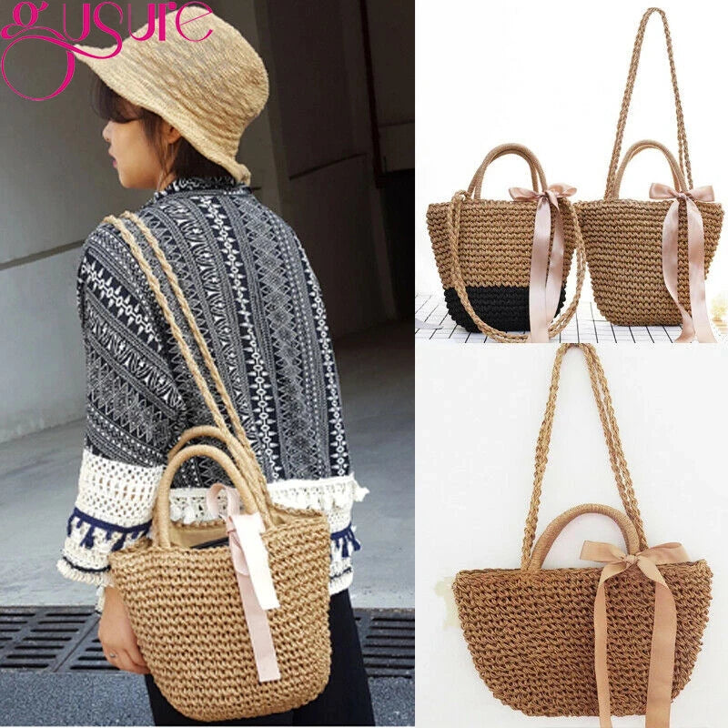 Women Straw Weave Shoulder Beach Crossbody Bag Lady Casual Handbag