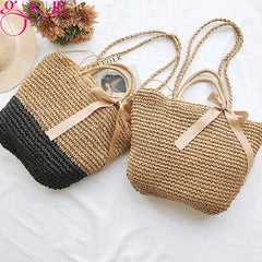 Women Straw Weave Shoulder Beach Crossbody Bag Lady Casual Handbag