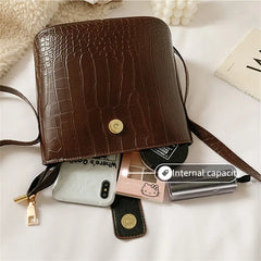 Gusure Retro PU Leather Crossbody Bag Crocodile Small Bucket Handbag