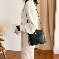 Gusure Retro PU Leather Crossbody Bag Crocodile Small Bucket Handbag