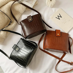 Gusure Retro PU Leather Crossbody Bag Crocodile Small Bucket Handbag