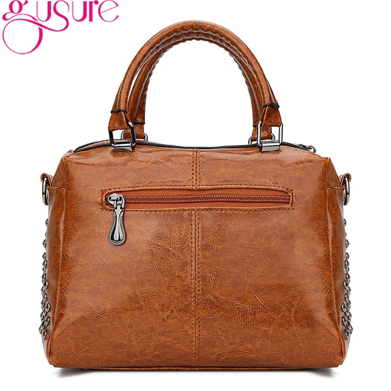 Rivet Women Handbags High PU Leather Totes Office Lady Shoulder Bags