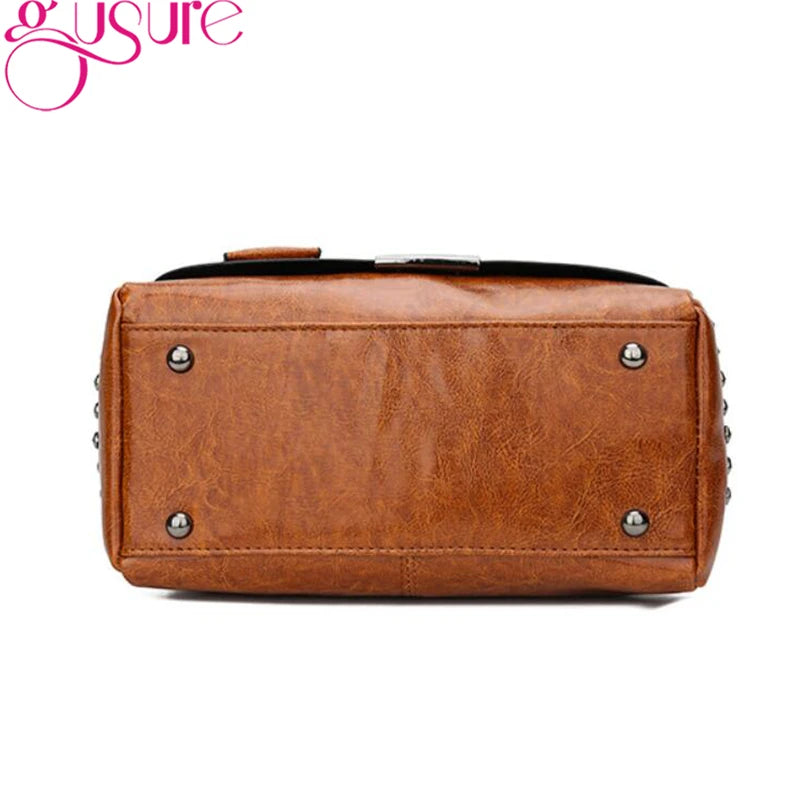 Rivet Women Handbags High PU Leather Totes Office Lady Shoulder Bags