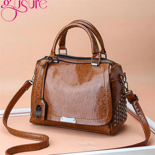 Rivet Women Handbags High PU Leather Totes Office Lady Shoulder Bags