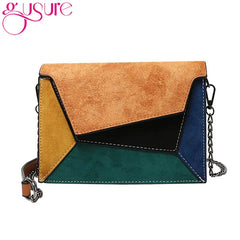 Vintage Patchwork Messenger Bag Chains Flap Crossbody Bag Scrub