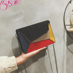 Vintage Patchwork Messenger Bag Chains Flap Crossbody Bag Scrub