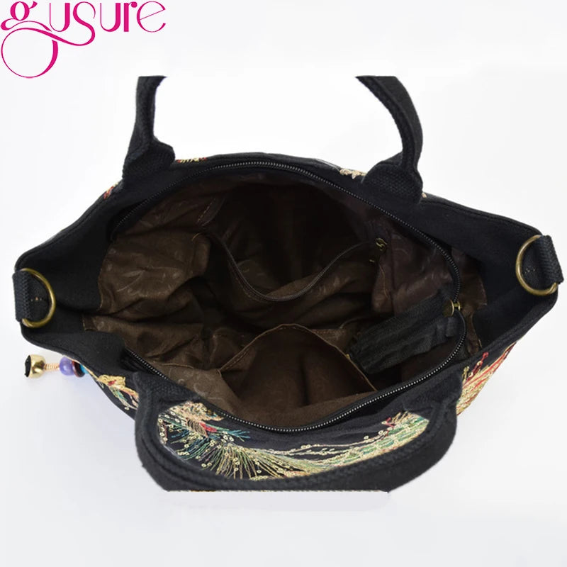 Embroidery Peacock Shoulder Bag Large Capacity Messenger
