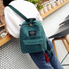 Corduroy Backpack Soft Fabric Female Pure Colour Student Bag School
