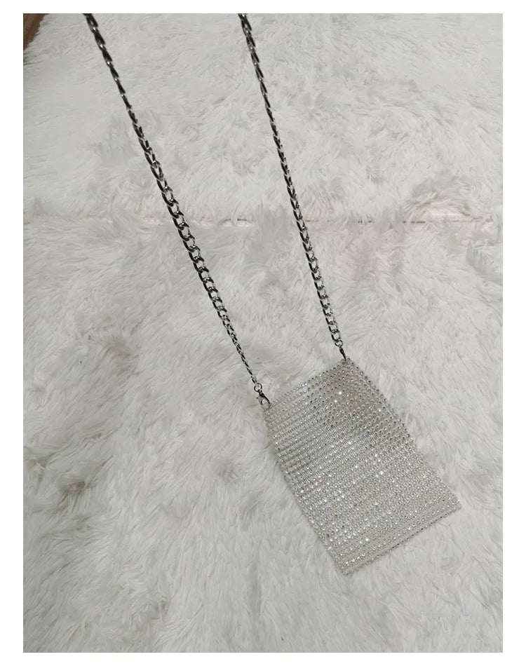 Women Crossbody Bag Solid Diamond Chain Mini Messenger Bag