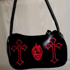 Gothic Harajuku E Girl Handbag Cross Patchwork PU Shoulder Bag