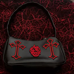 Gothic Harajuku E Girl Handbag Cross Patchwork PU Shoulder Bag
