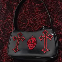 Gothic Harajuku E Girl Handbag Cross Patchwork PU Shoulder Bag