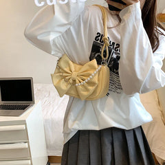 Women's Bow Pleated Underarm Shoulder Bag Chains Beading Handbag
