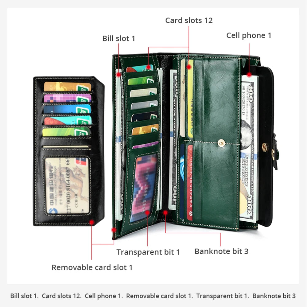 RFID Leather Long Wallet Women's