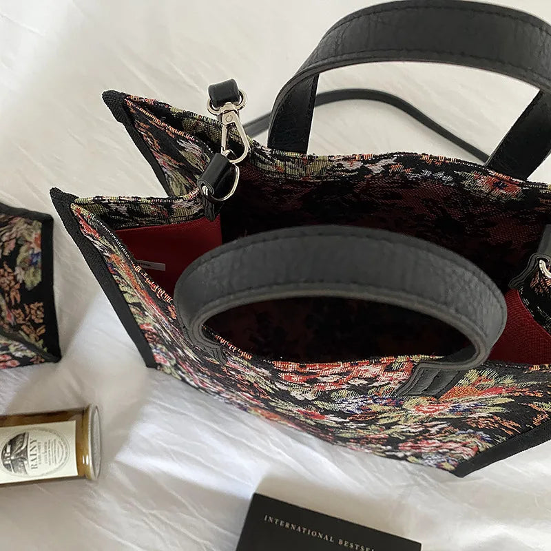 Flower Print Women Travel Canvas Bag Large Capacity Shoulder Bag