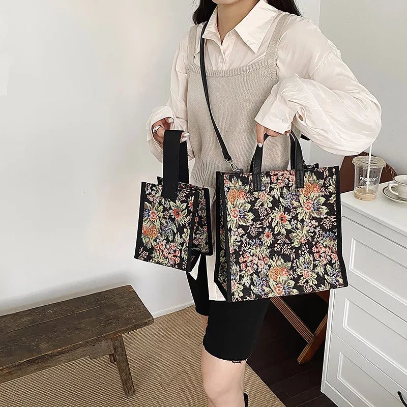 Flower Print Women Travel Canvas Bag Large Capacity Shoulder Bag