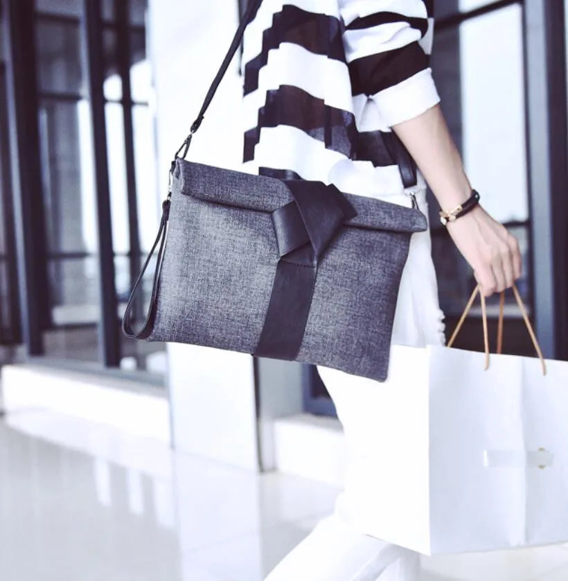 Women Clutches Bow Leather Crossbody Messenger Bags Ladies Envelope Evening Tote
