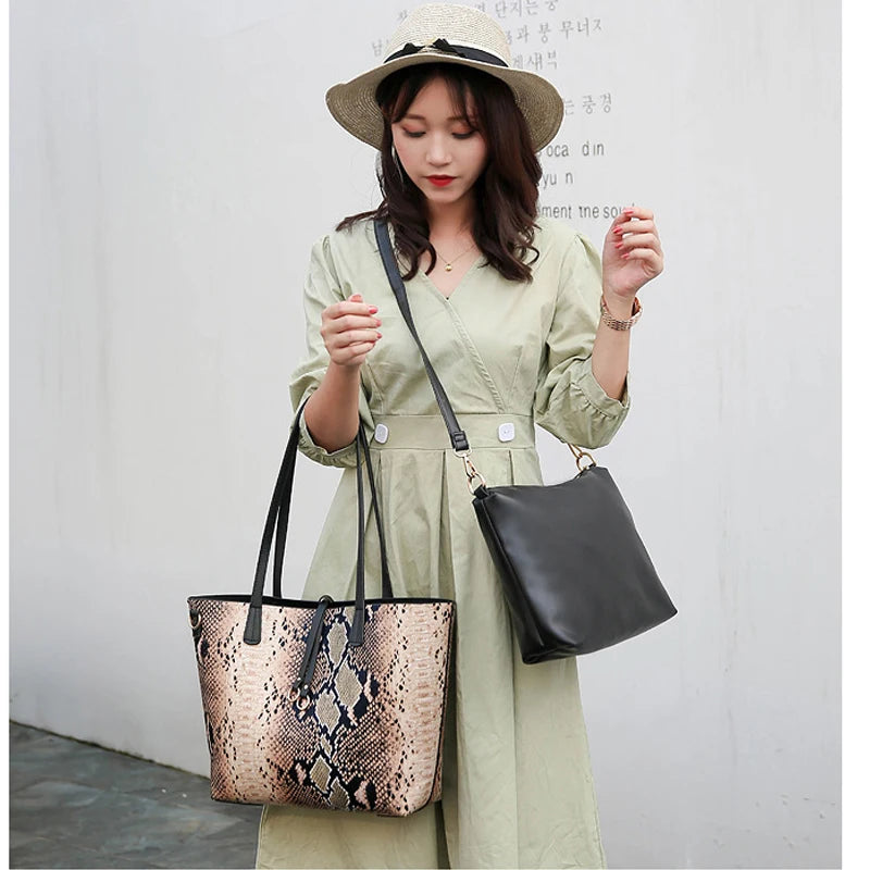 Serpentine Patchwork Composite Bag Women PU Shoulder Messenger Bag