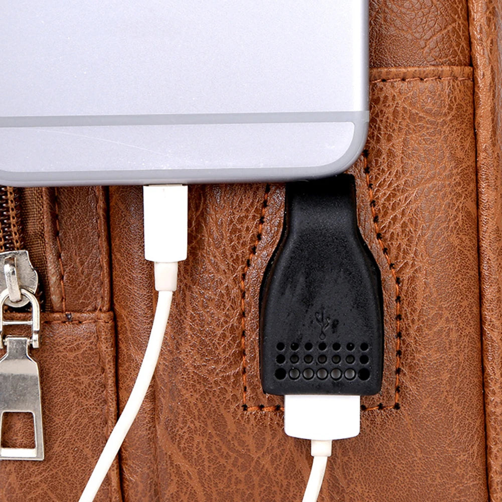 Multifunction Leather Shoulder Chest Bag USB Pack