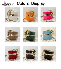 Golden Beaded Handle Acrylic Round Clutch Bag for Women