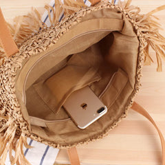 Bohemian Round Tassel Straw Bag Large Handbag